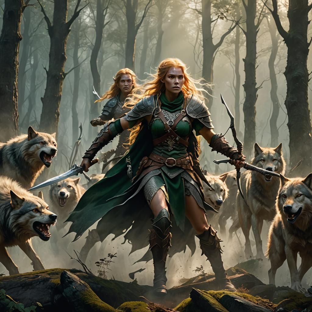 Elf Barbarian in Misty Woods: Fantasy Art