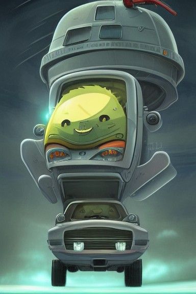 Cybernetic Ape in Flying Car: Sci-Fi Horror Art