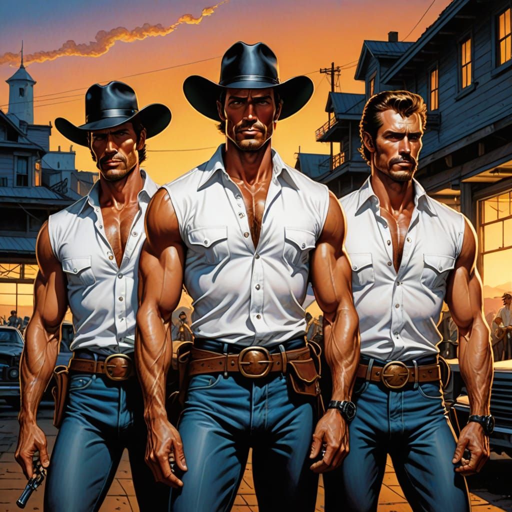 Cowboys Tying Lariats at Dusk Airbrush Art