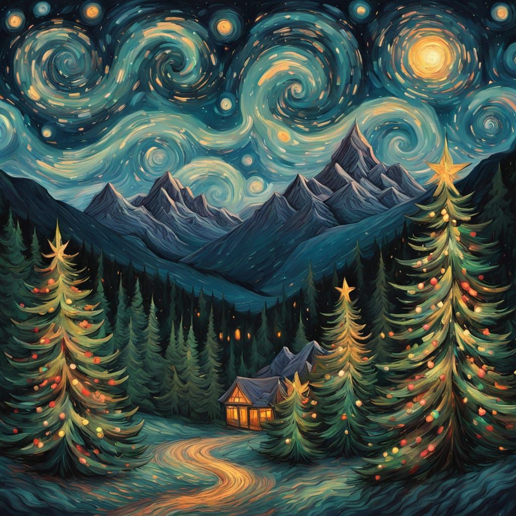 Christmas forest at night