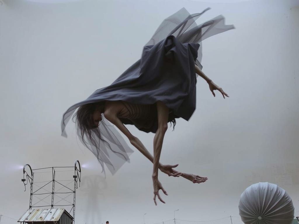 Eerie Spiraling Dance Macabre in Film Noir Style