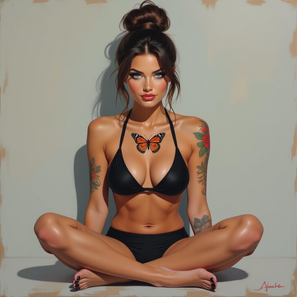 Sassy Lady in Bikini: Expressive Oil Painting