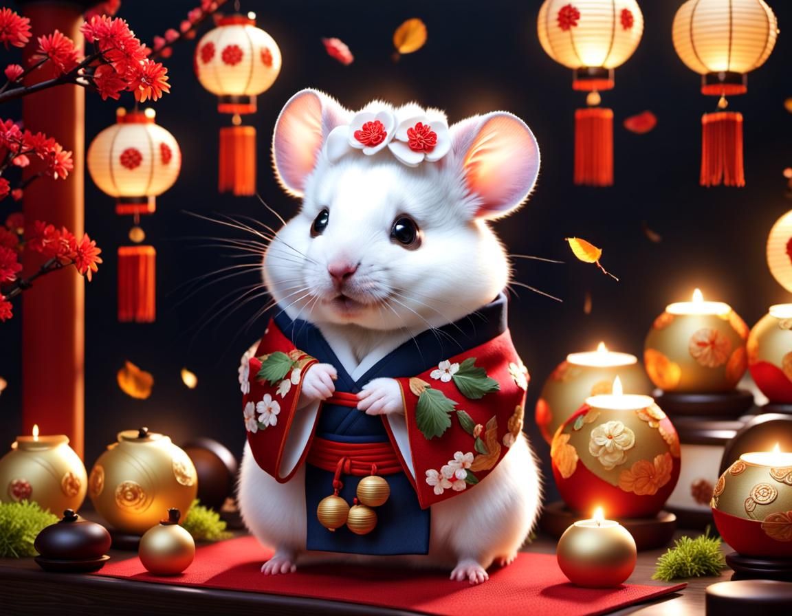 Cute Hamster in Japanese Clothing, Detailed Photography