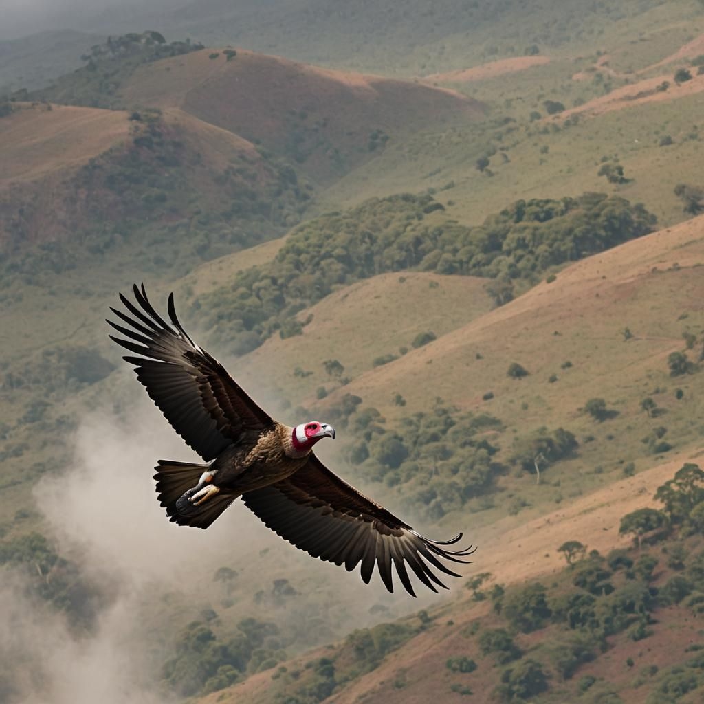Lappet-Faced Vulture Soaring High: Detailed Bird Image