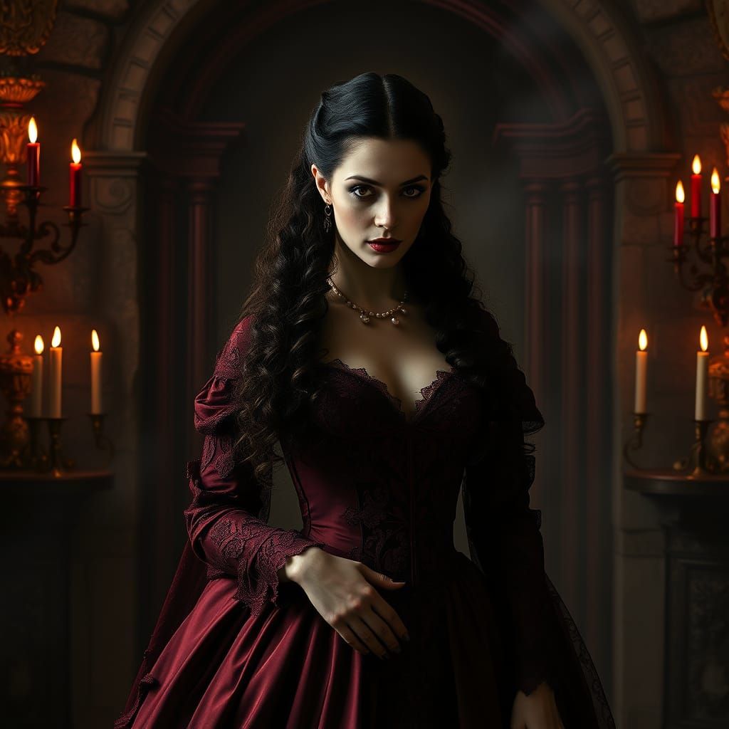 Ethereal Portrait of the Blood Countess in Baroque Style