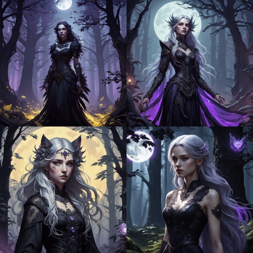 Moonlit Shadow Goddess in Ethereal Dark Fantasy Style
