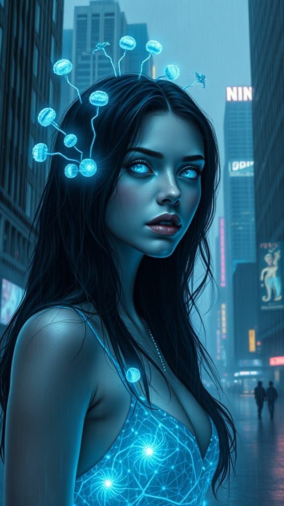 Mystical Woman Infected with Technological Mycelia