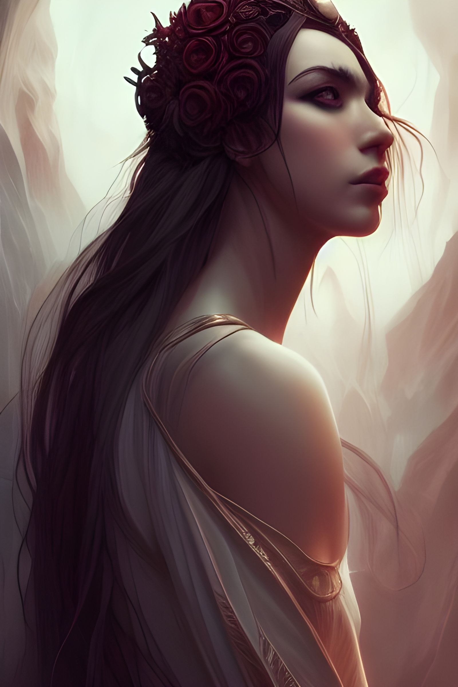 Sinister Goddess with Long Hair: Digital Illustration