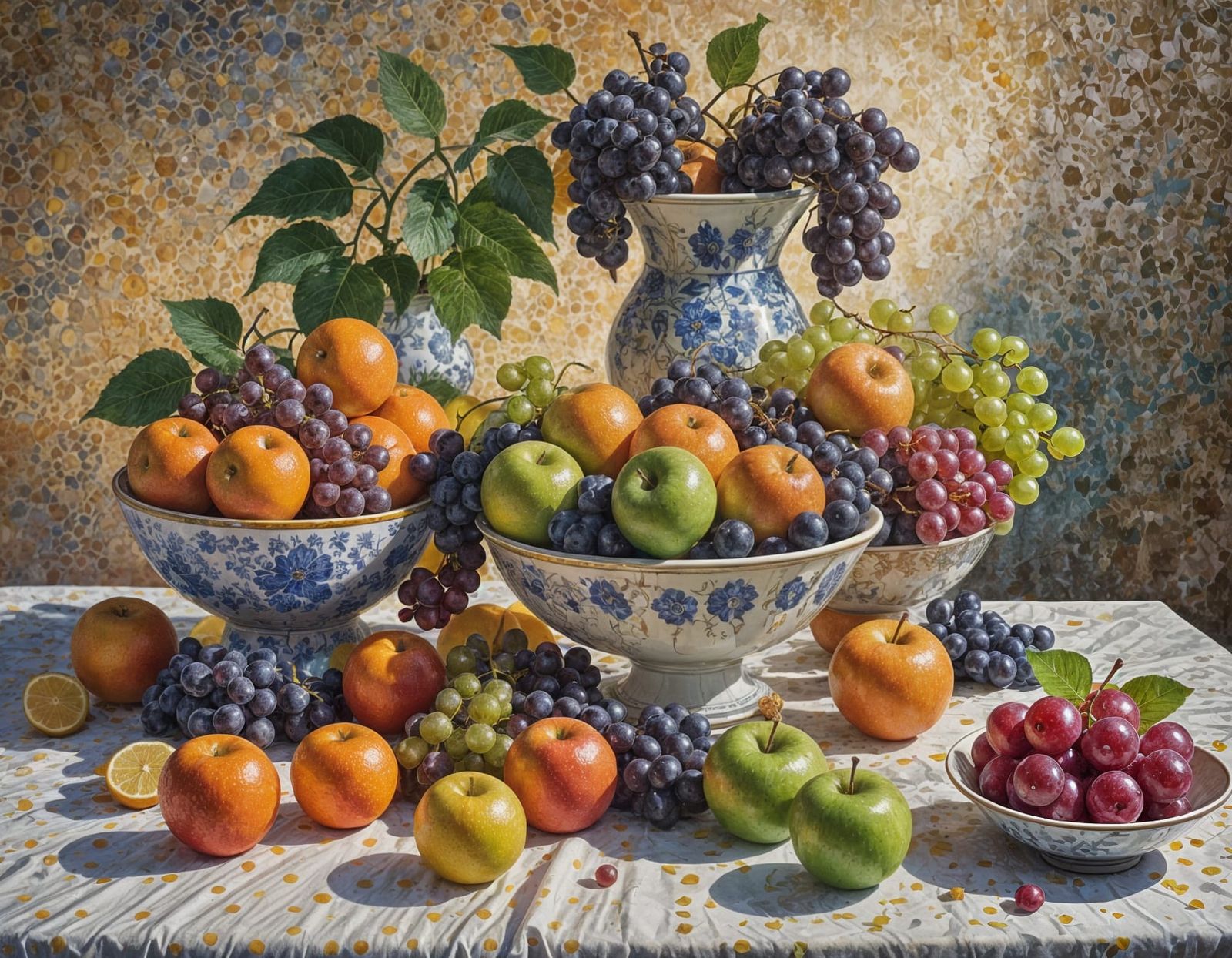 Colorful Pointillist Still Life of Assorted Fruits