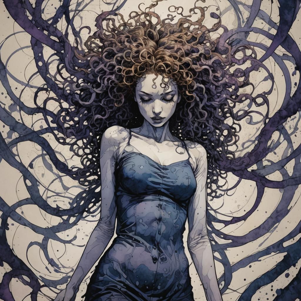 Dynamic Ink Illustration of a Woman in Motion