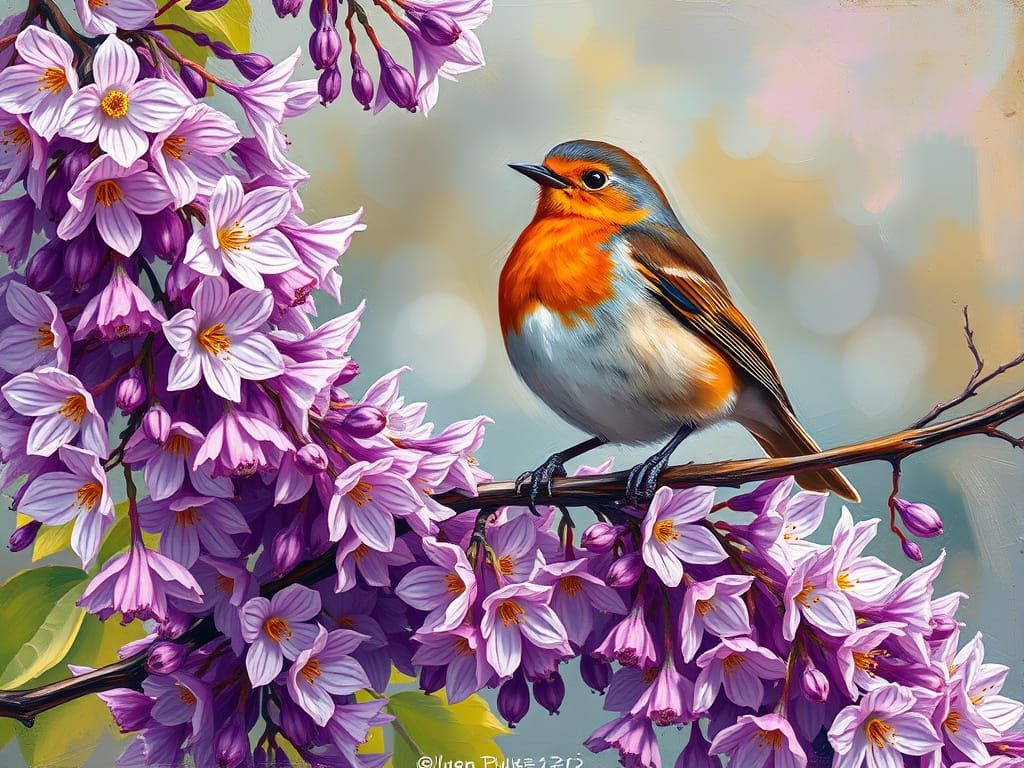 Vibrant Spring Garden Scene in Goldenpunk Impasto Style