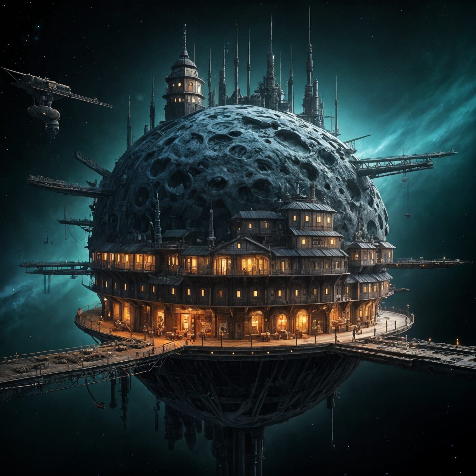 Space Station Outpost in Rustic Steampunk Style