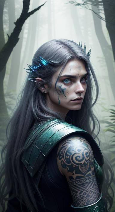 Cara Portrait with Glowing Tattoo in Mystical Forest