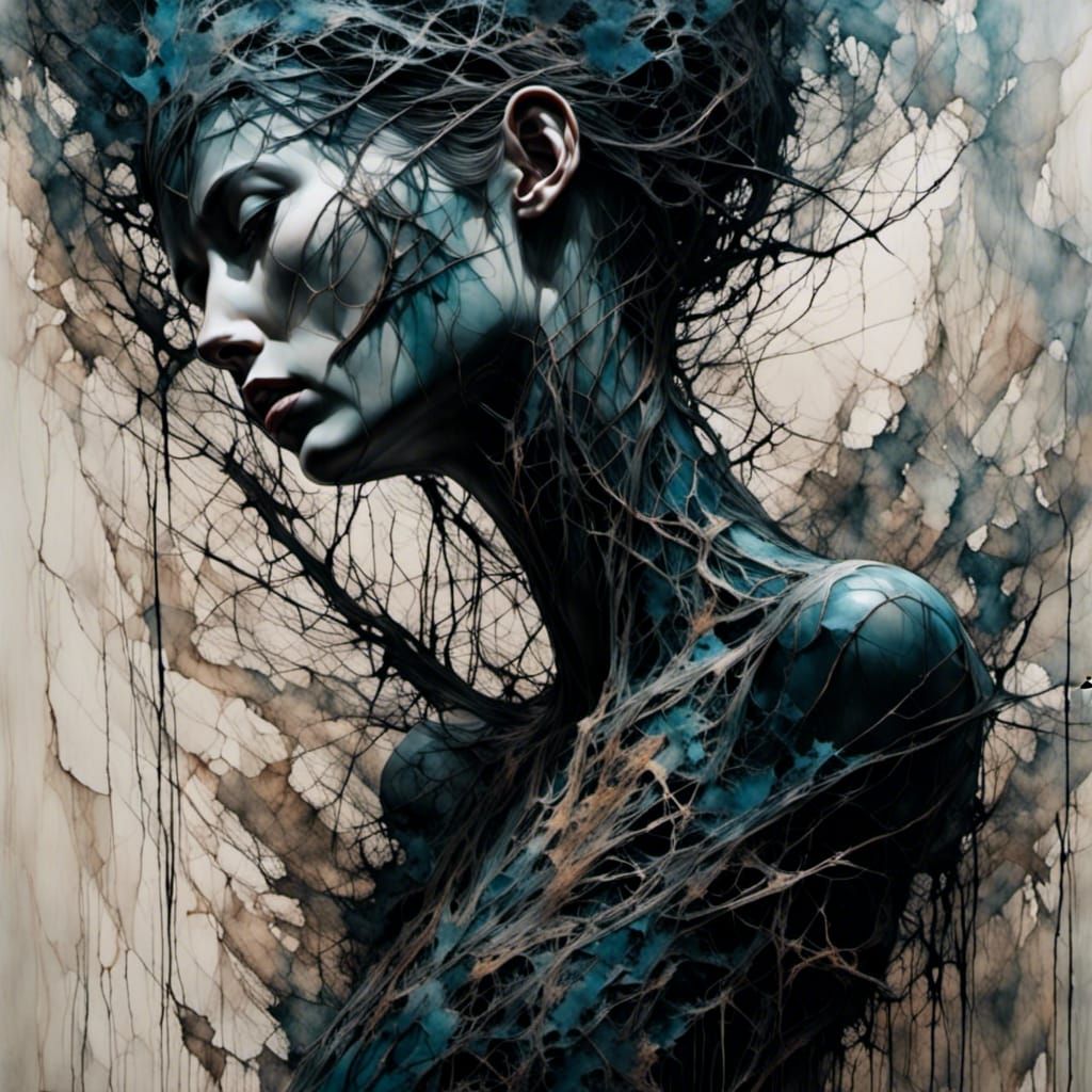 Surreal Portrait: Anguish and a Torn, Glowing Heart