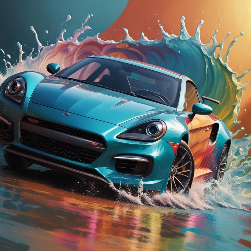 Hyperrealistic Cars in Splash Art Style