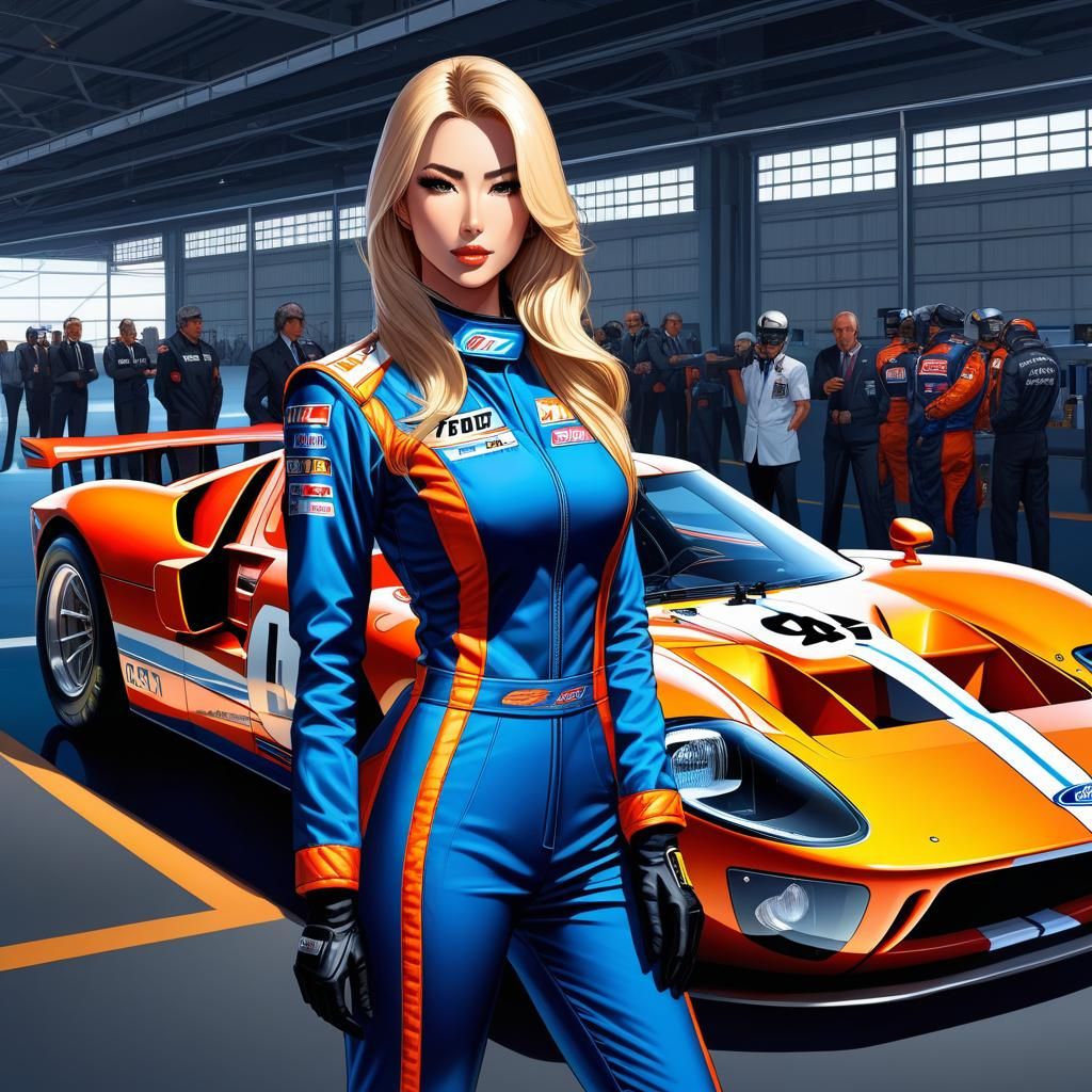 Alluring Manga-Style Race Car Driver Portrait