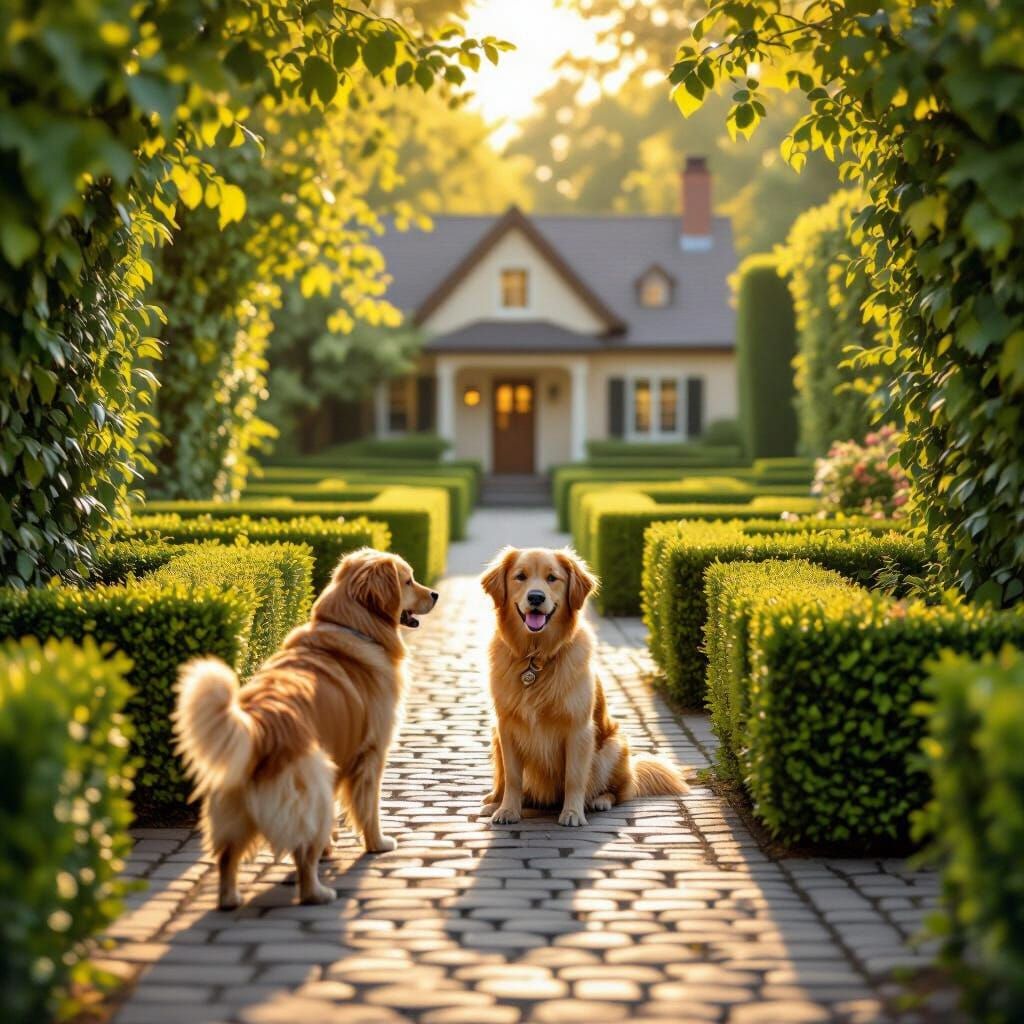 Golden Retriever Navigates Intricate Maze Towards Cozy Home