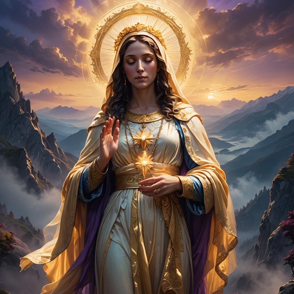 Holy Mary on Misty Mountain: Fantasy Concept Art
