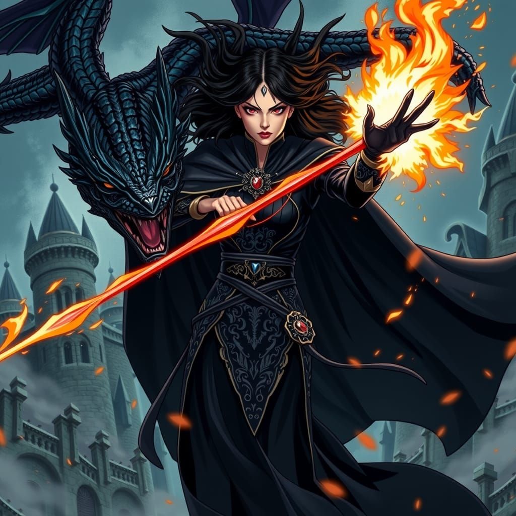 Powerful Dark Magic Queen with Basilisk, Anime Style