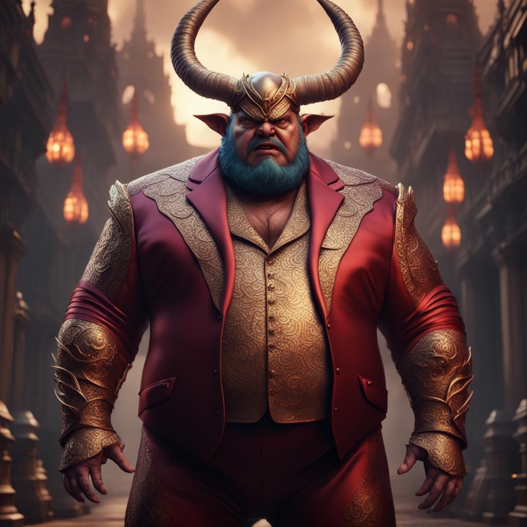 Angry Horned Man in Silk Suit: Fantasy Art