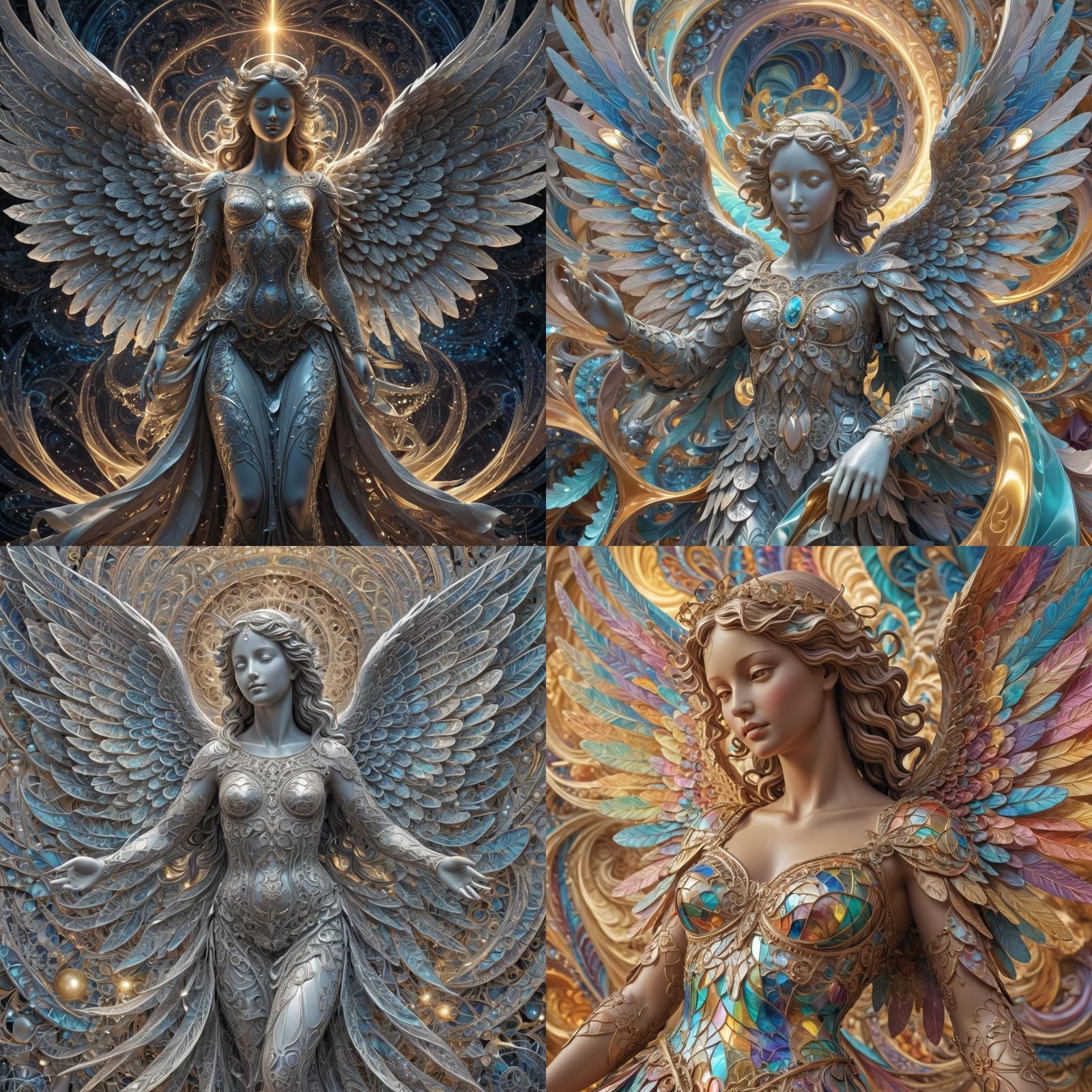 Statue with Angel Wings: Abstract Vector Fractal Art