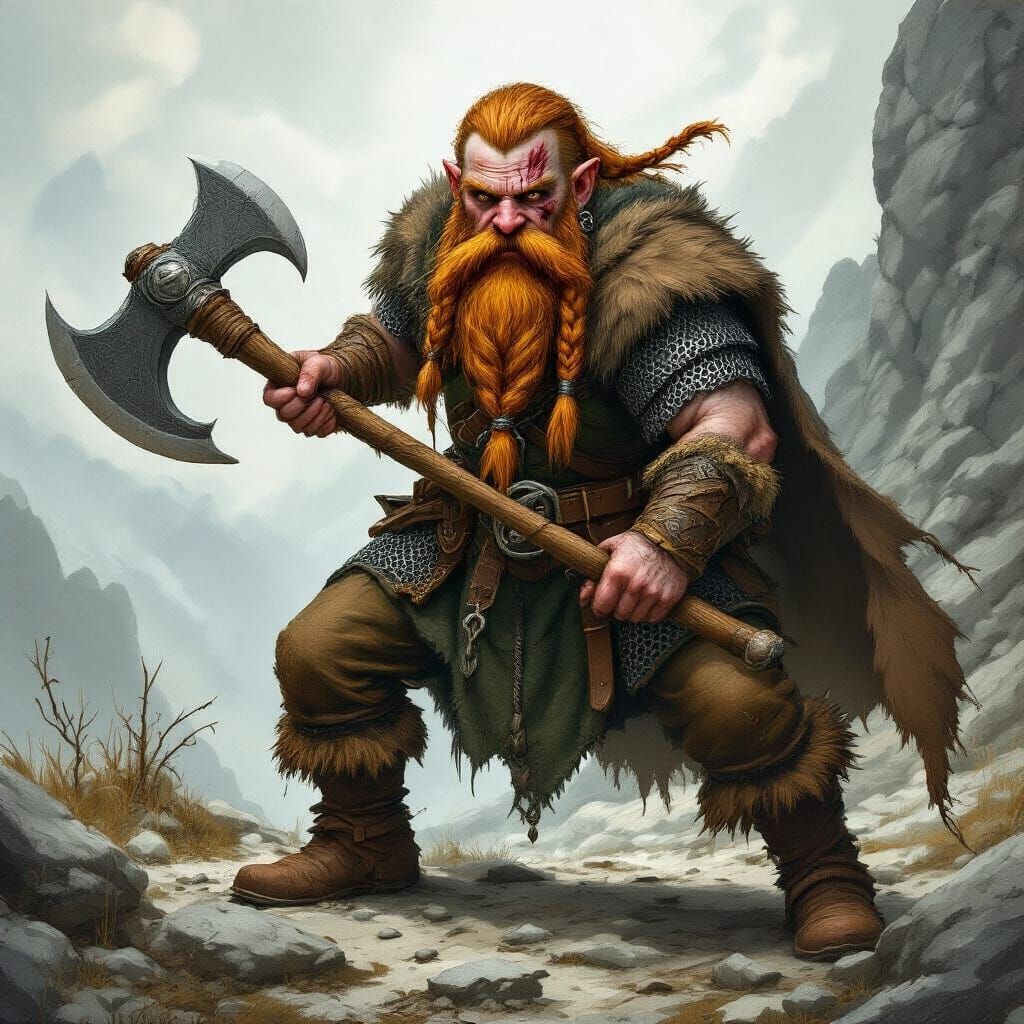 Dwarf Warrior with Axe in Fantasy Art Style