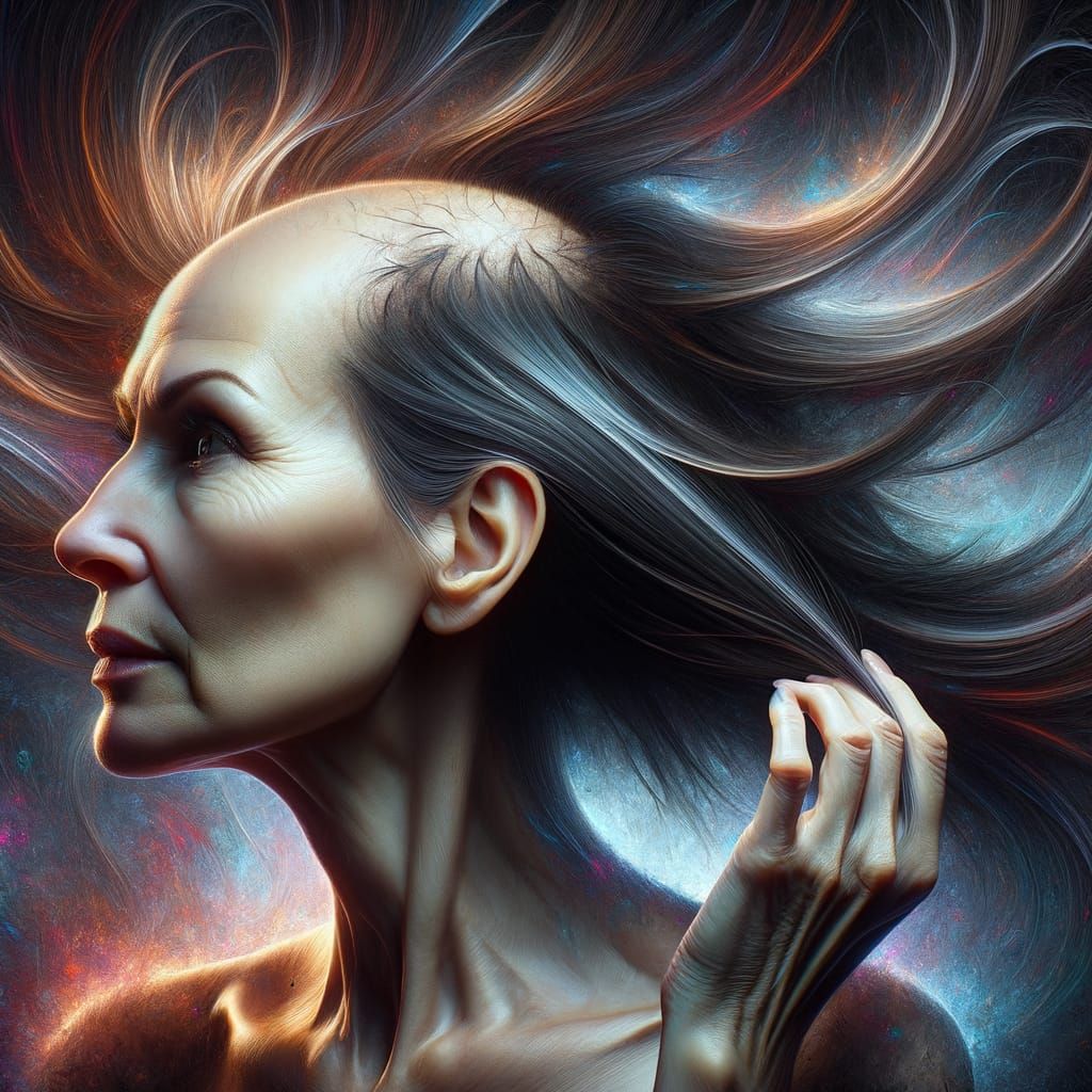 Middle-Aged Woman with Thinning Hair in a Fantastical Settin...