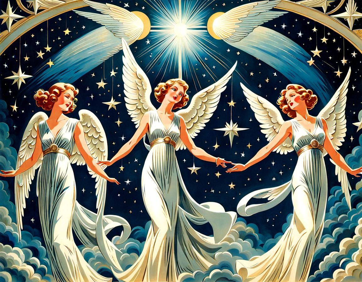 Art Deco Angels Singing in Celestial Room