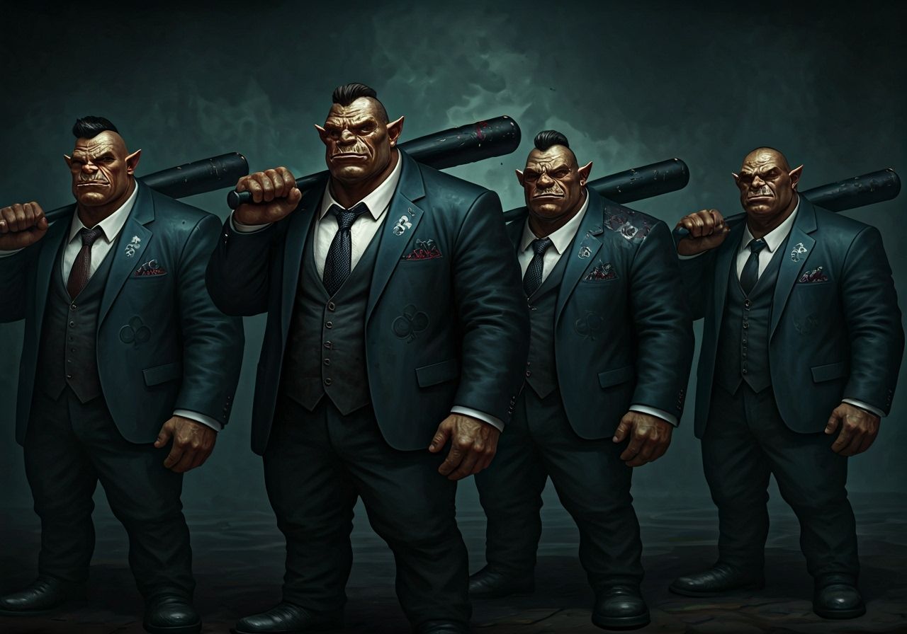 Four Ogres With Bats in Epic Fantasy Style