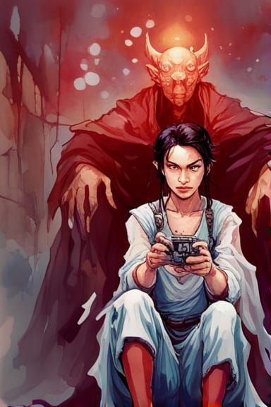 Half-Elf Artificer Invention, Watercolor Style