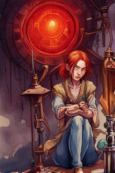 Half-Elf Artificer Invention, Watercolor Style