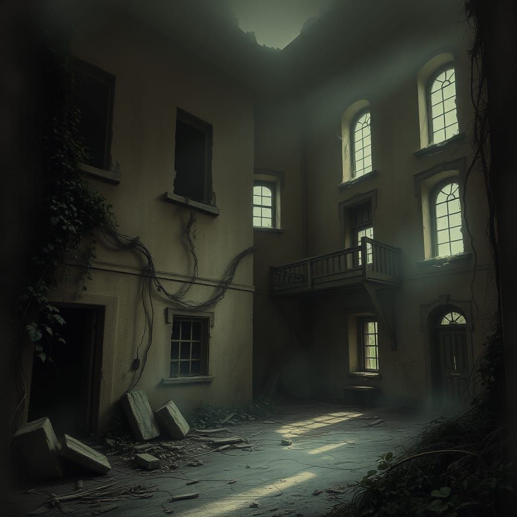 Creepy Dilapidated Orphanage in Gothic Fairy Tale Style
