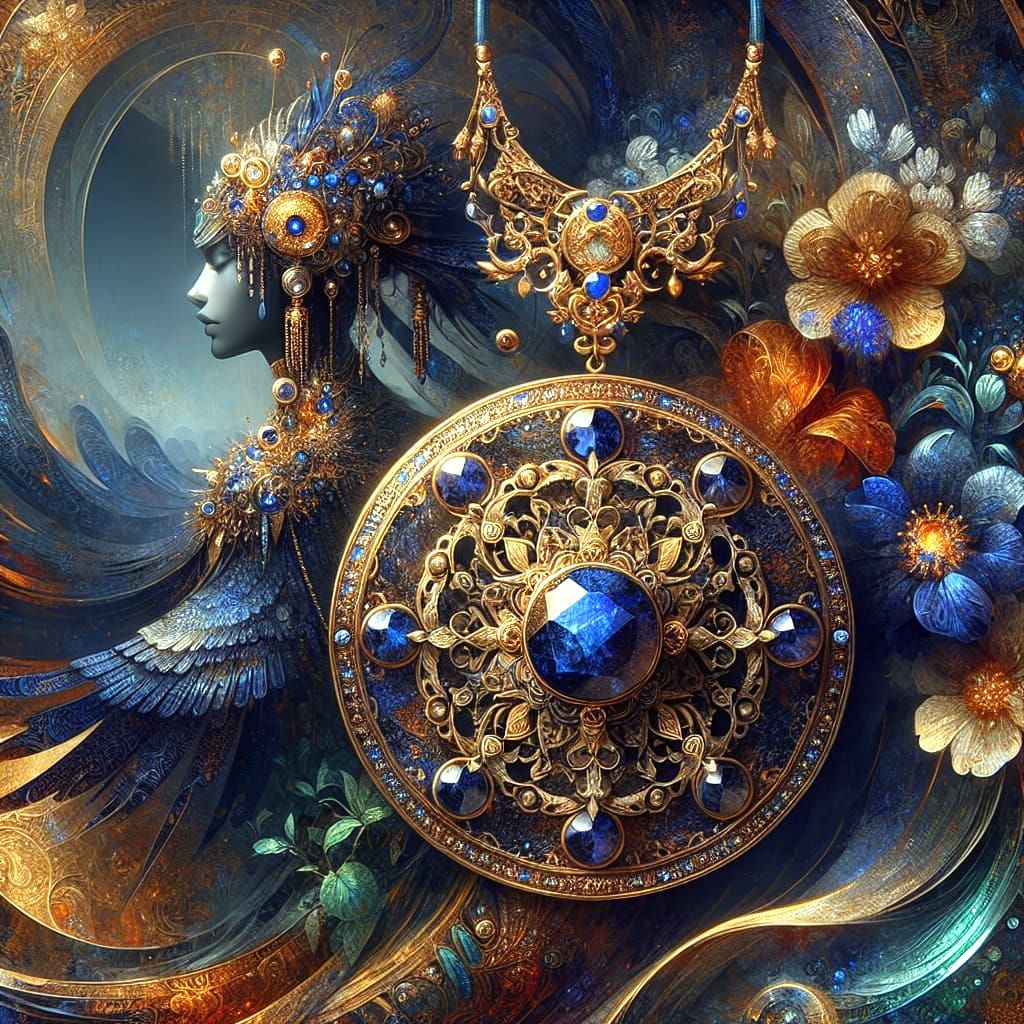 Fantasy Female Adorned with Lapis Lazuli Pendant