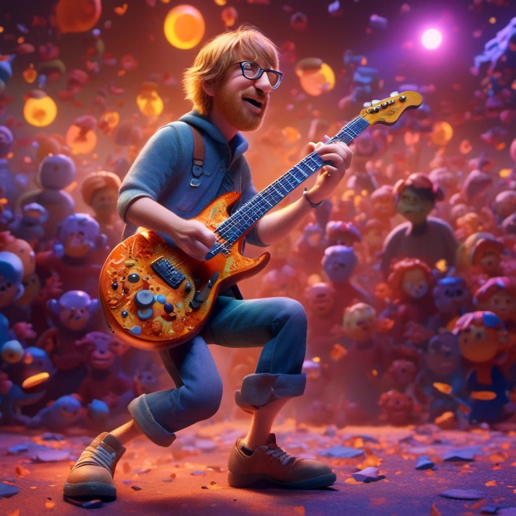 Guitarist Rendered as 3D Disney Pixar Concept Art