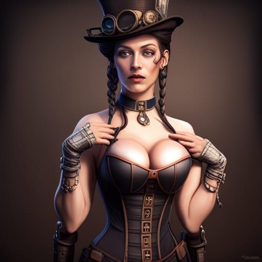 Steampunk Woman Portrait in Art Nouveau Style