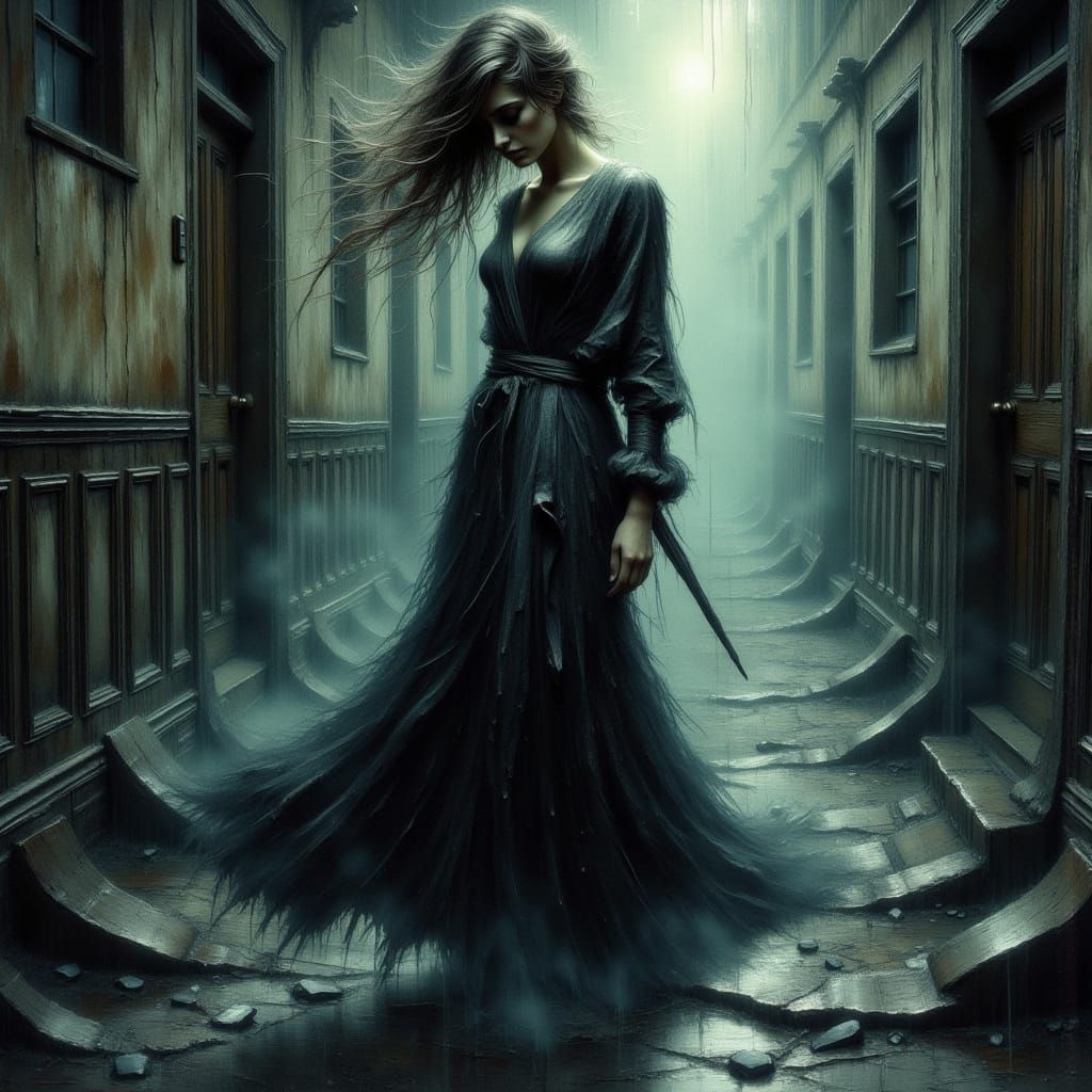 Mystical Woman in Eerie, Warped Reality