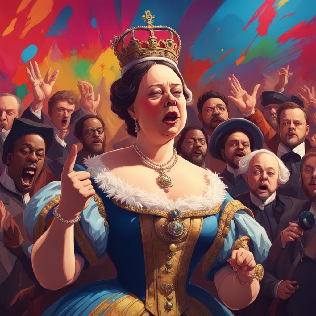 Queen Victoria and Shakespeare Rap Battle in Stadium