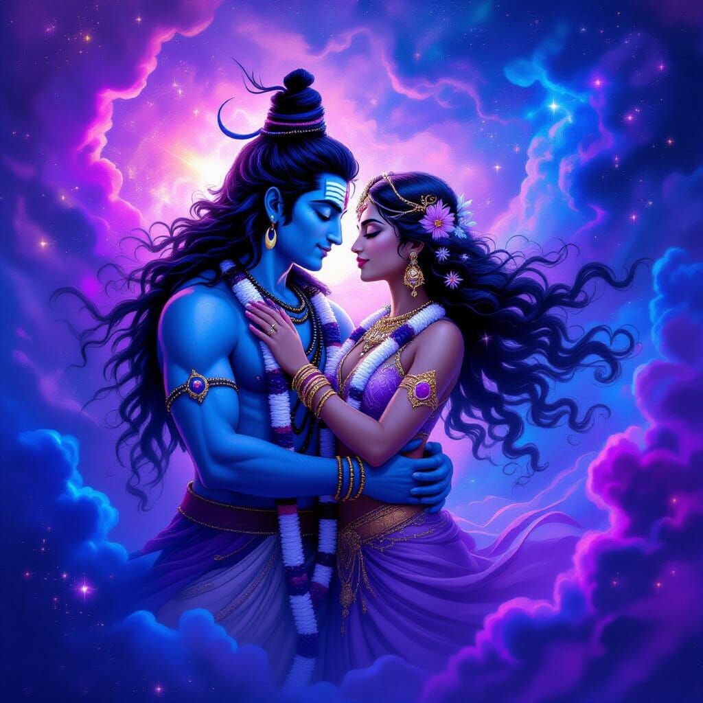 Shiva and Shakti Embrace in Cosmic Nebula