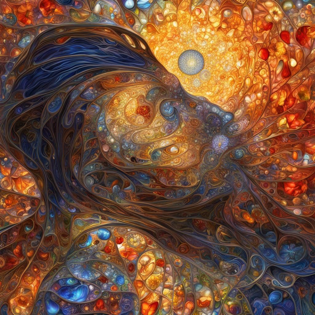 Steampunk Stained Glass Flower in Psychedelic Style