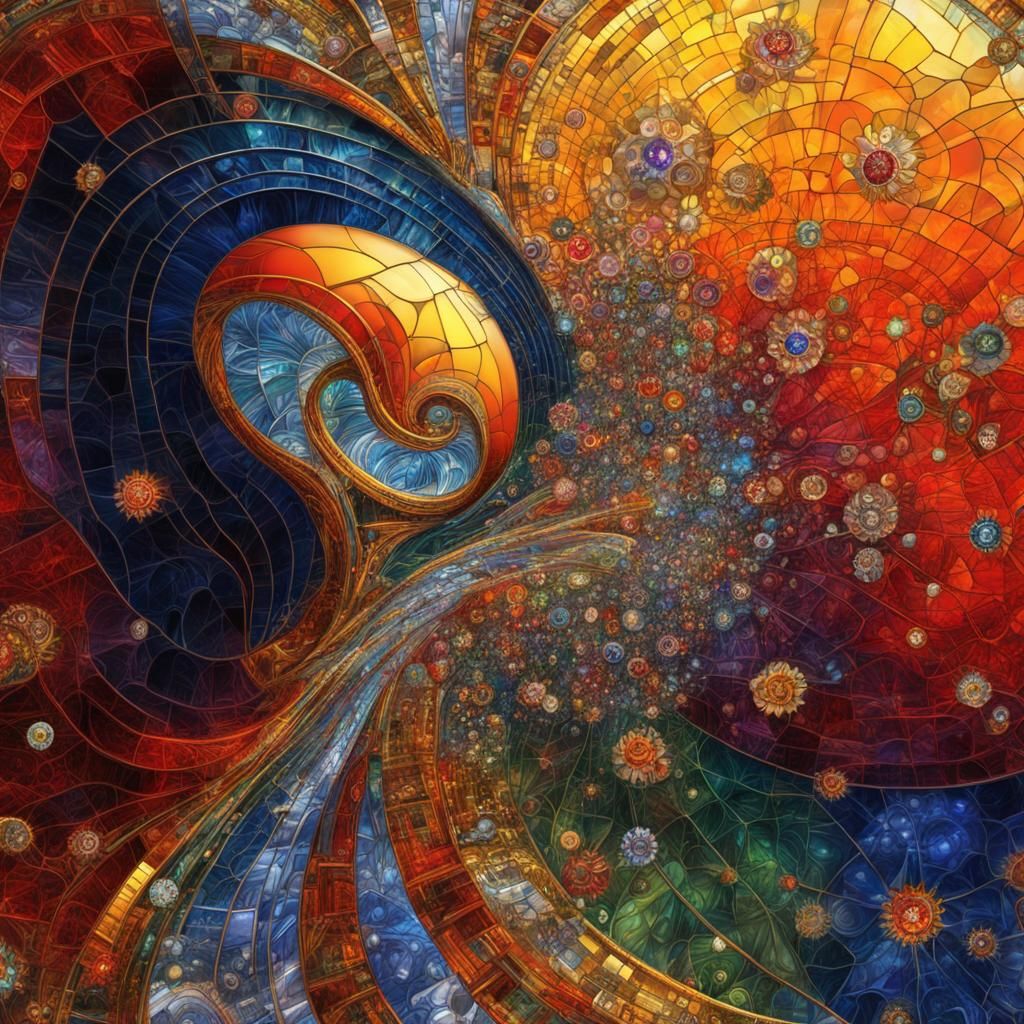 Transparent Steampunk Flower in Stained Glass Style