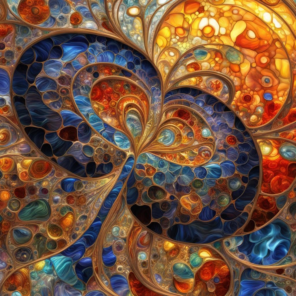 Steampunk Stained Glass Nirvana Flower in Psychedelic Style