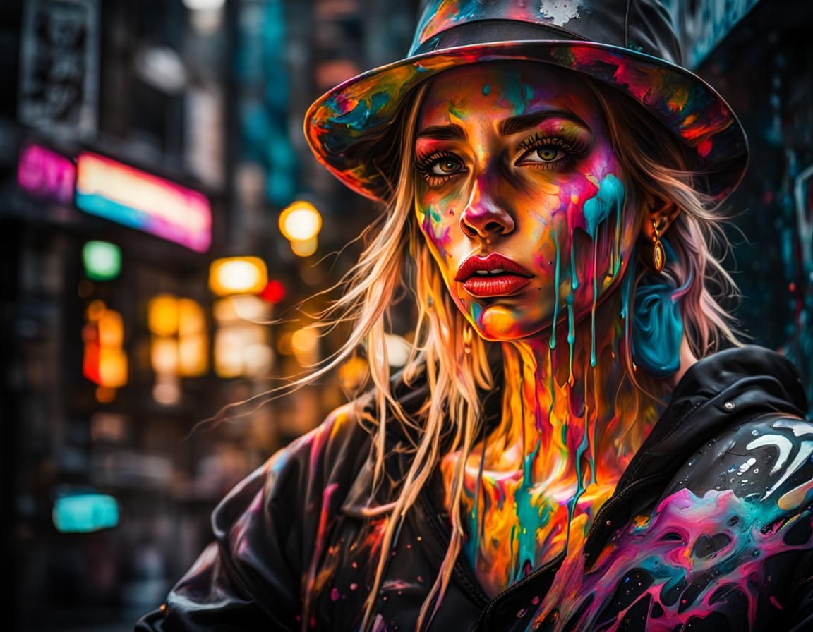 Maiden in Colorful Polychromatic Graffiti Art