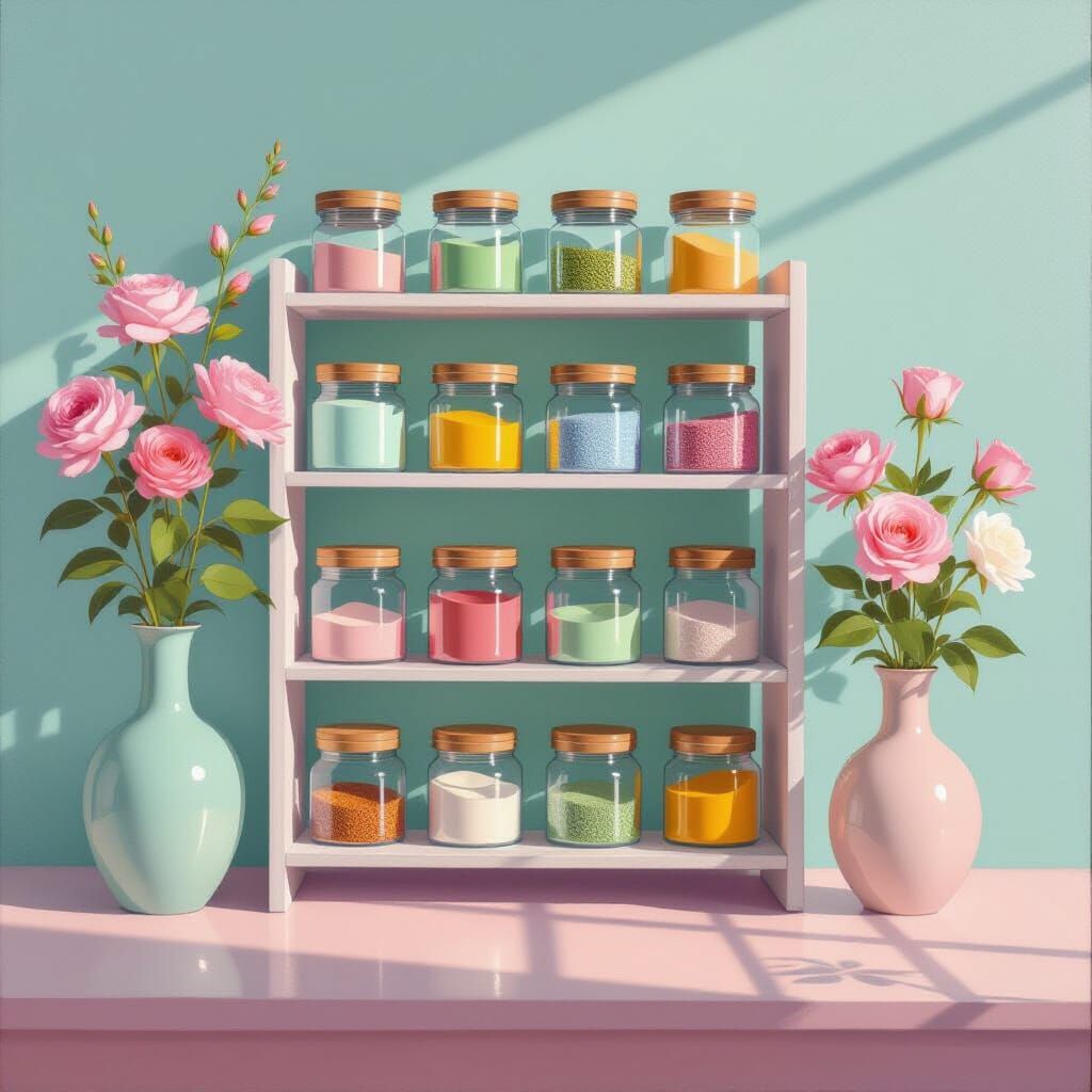 Minimalist Spice Rack Painting with 60s Elegance