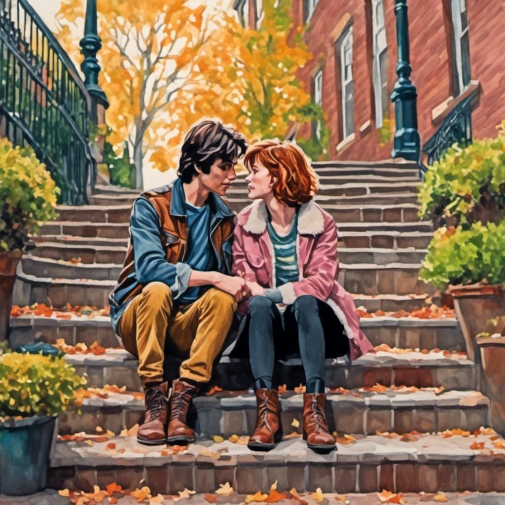 Vintage 80s Embrace as Watercolor Impasto Art