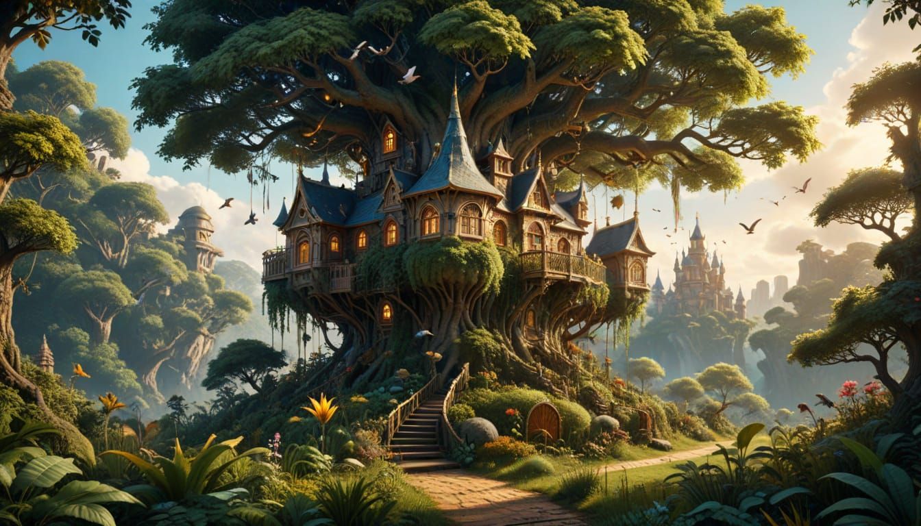 Enchanted Garden Castle in Vibrant Pastel Hues