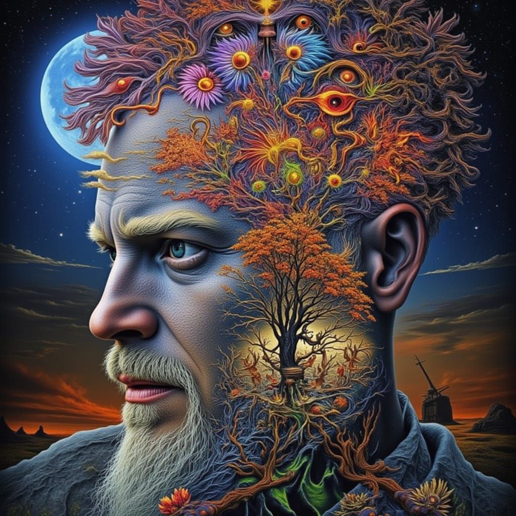 Surreal Portrait of Man as Liquid Light Illusion