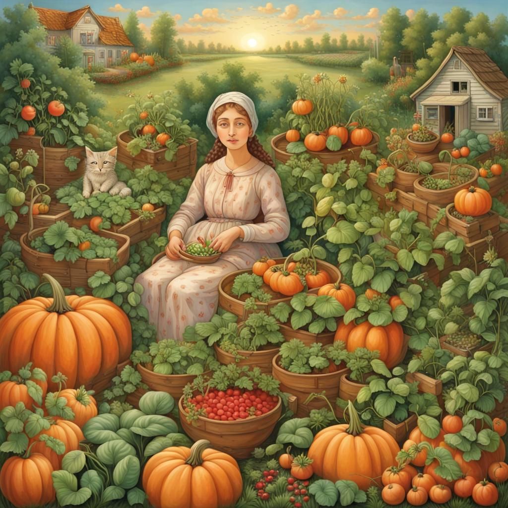 Loving Mother's Rich Garden: an Impressionist Gouache Painti...