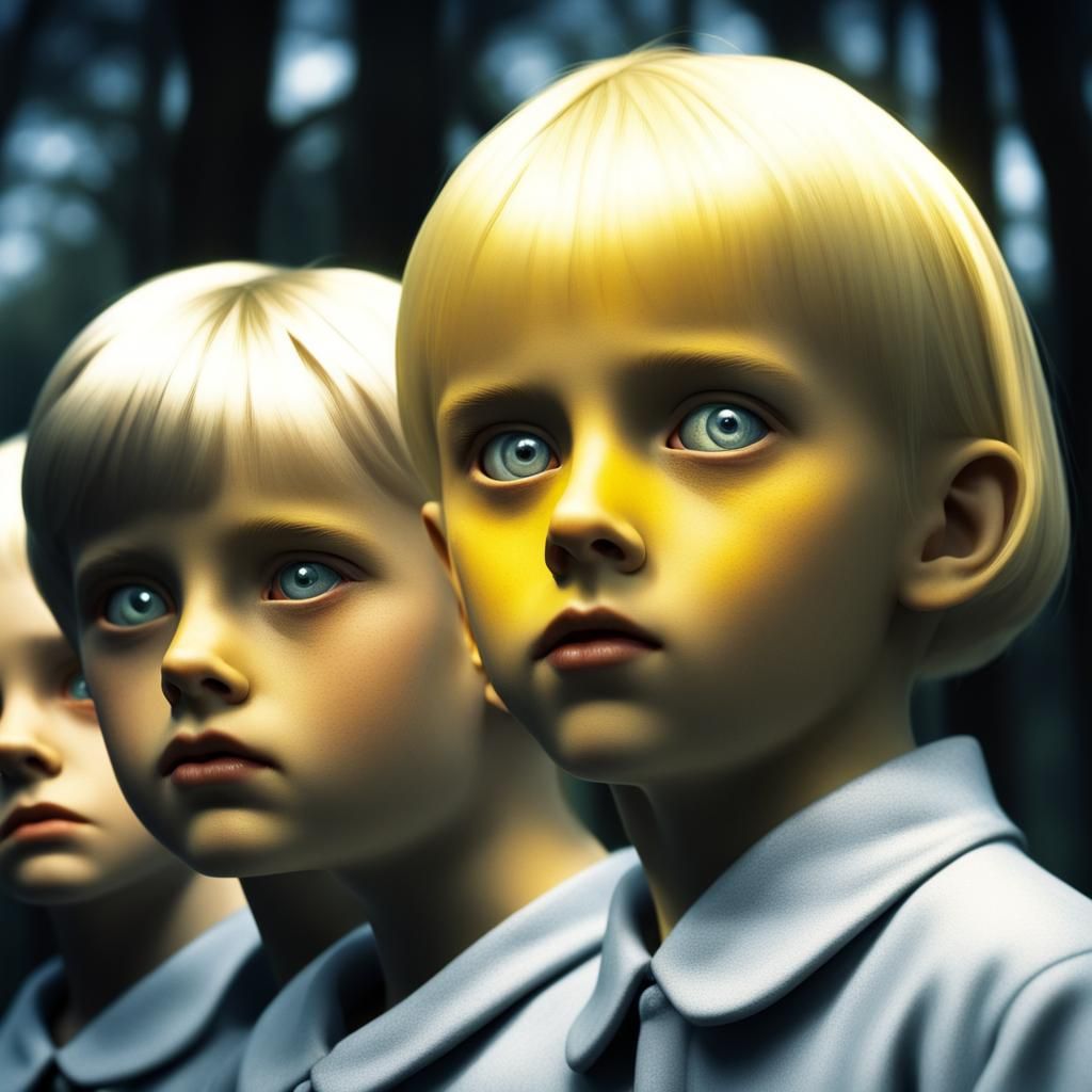 Eerie Youths with Glowing Eyes in Hyperrealism