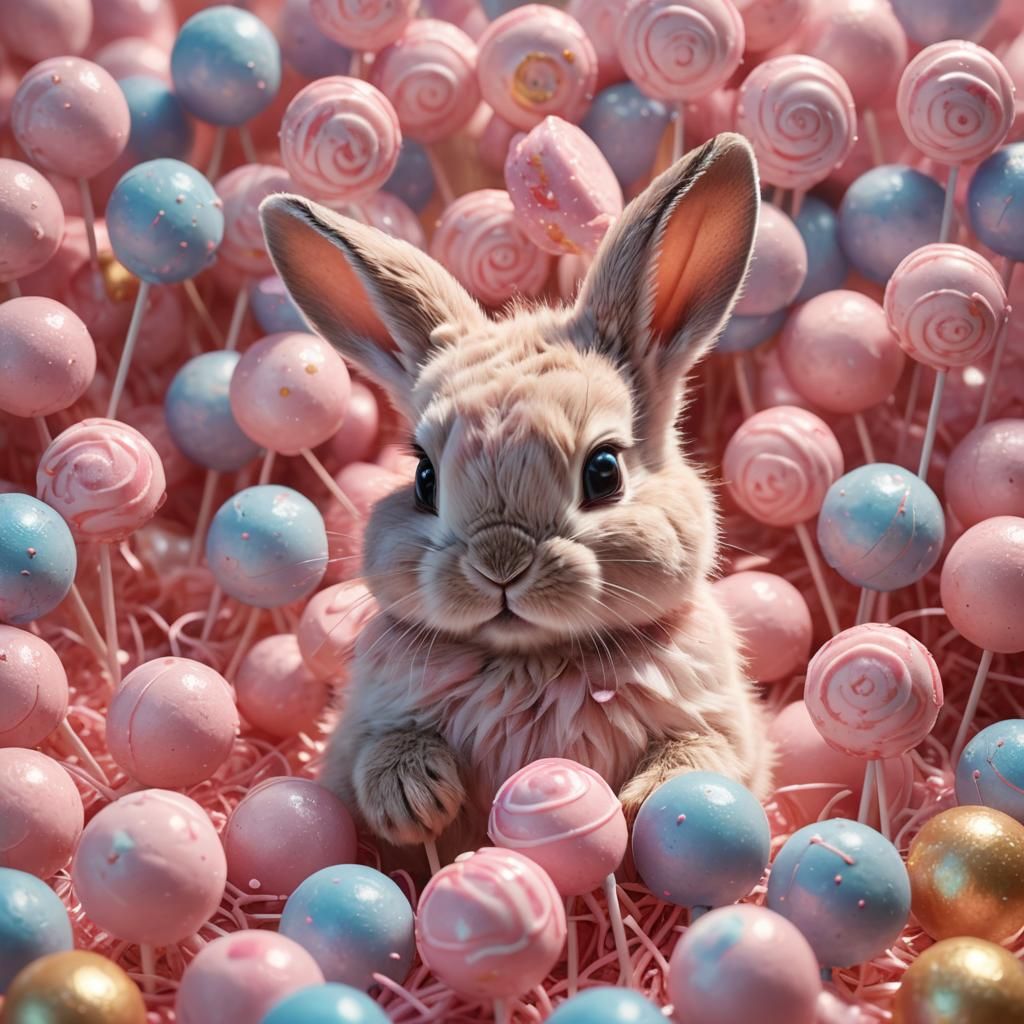 Pastel Pink Bunny in Candy Dreamscape