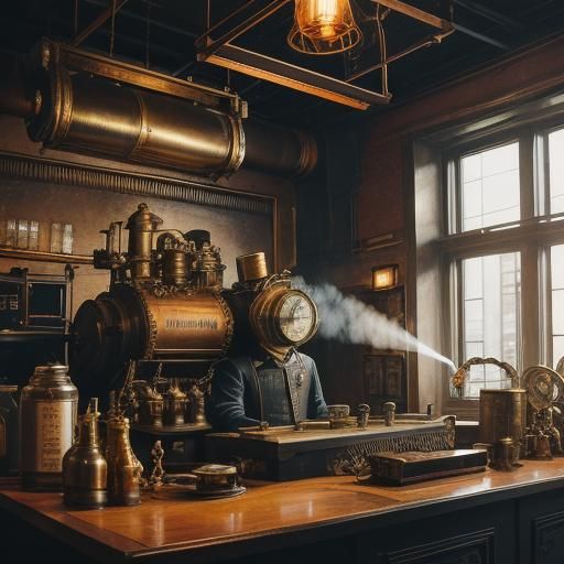 Steampunk Food Truck in Downtown Illustration